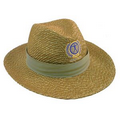 Straw Hat w/ Wide Flat Brim & Hat Band